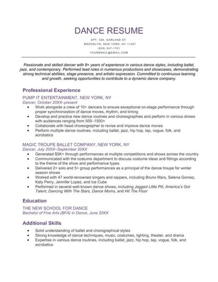 Dance resume - How To Discuss