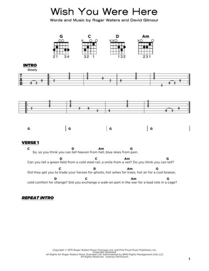 Wish you were here guitar chords